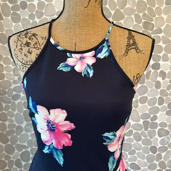 Monteau navy blue floral mini dress – size medium - Picture 2 of 7